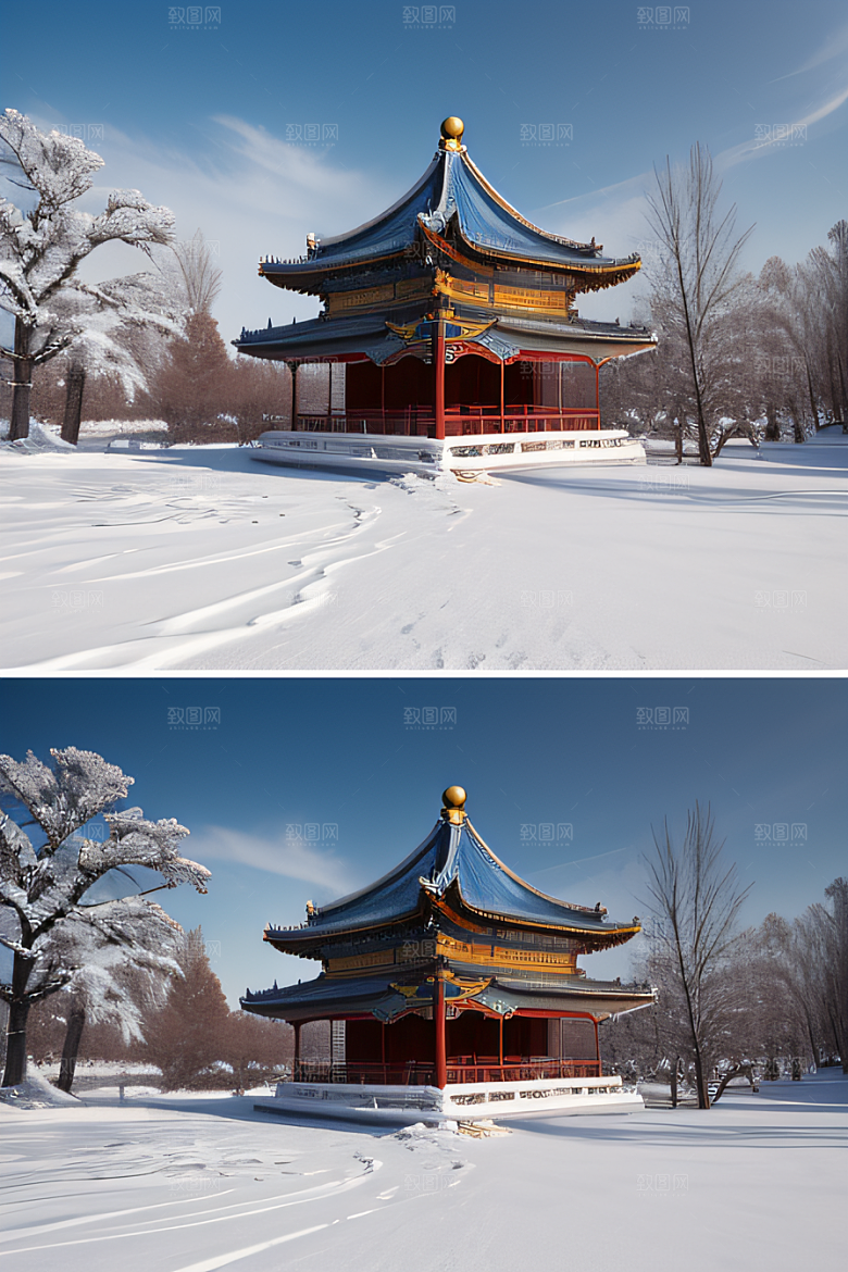 冰湖金光雪白如练