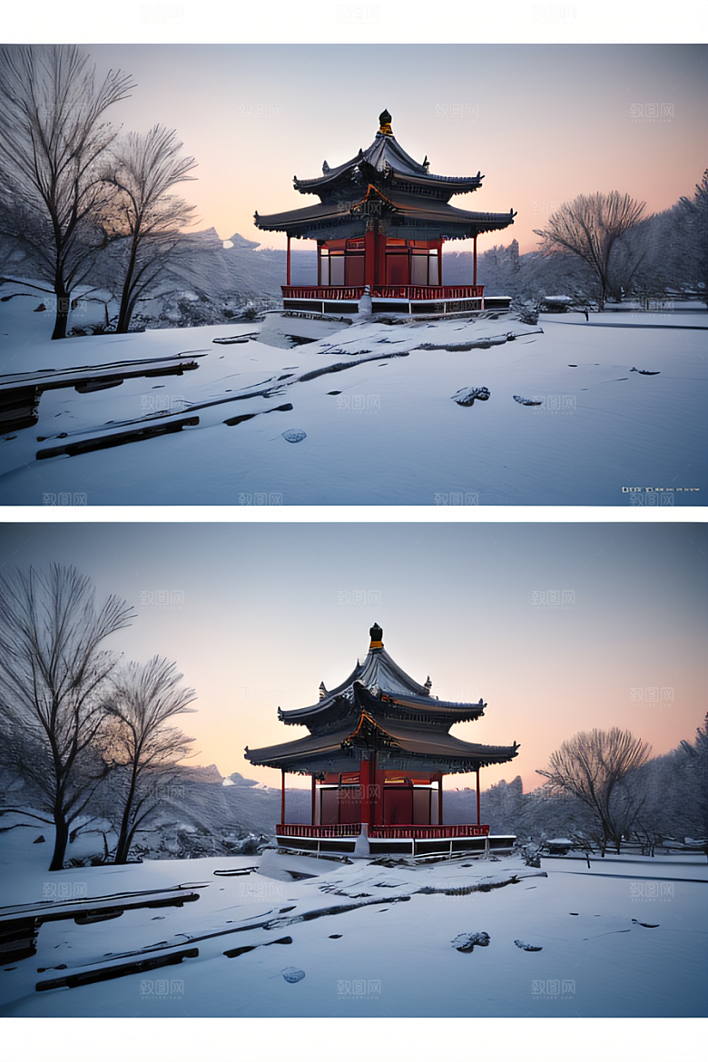 冰湖金光雪白如练