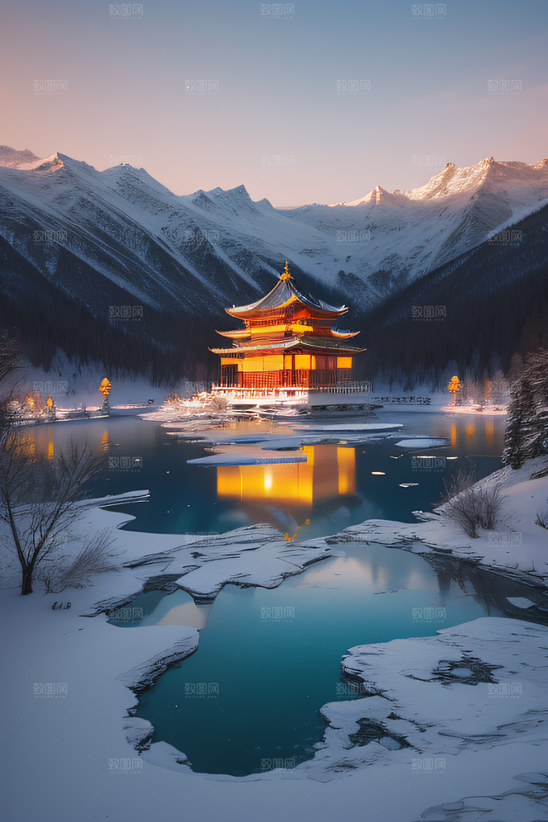 绚丽日出古亭庄严