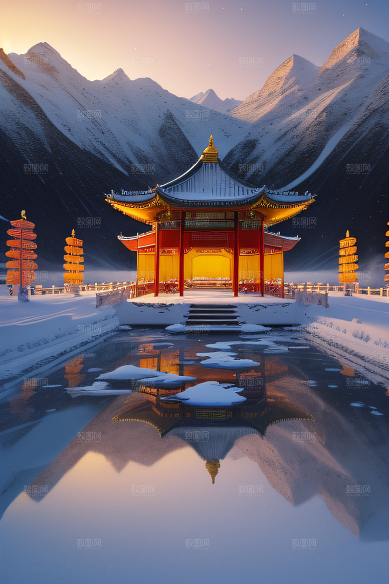 绚丽日出古亭庄严