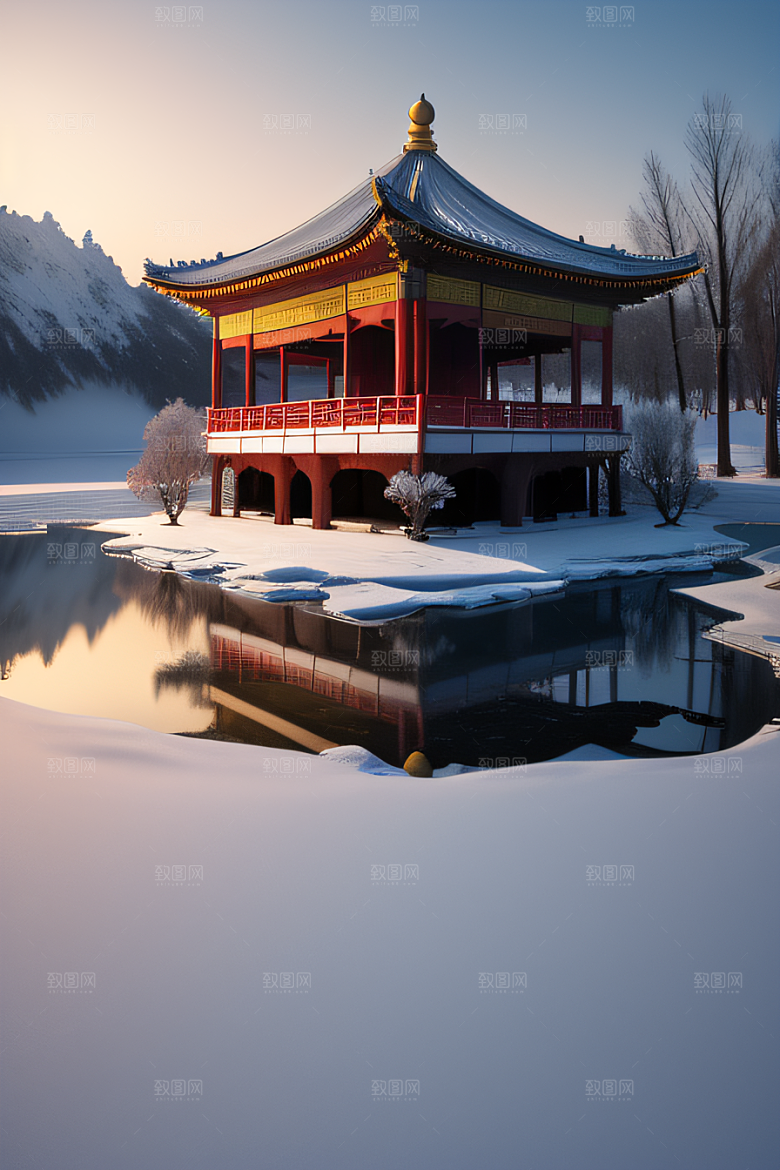 冰雪金光闪耀的壮丽景致
