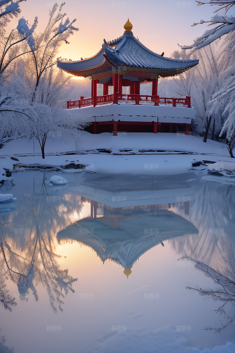 冰湖金光雪白如练