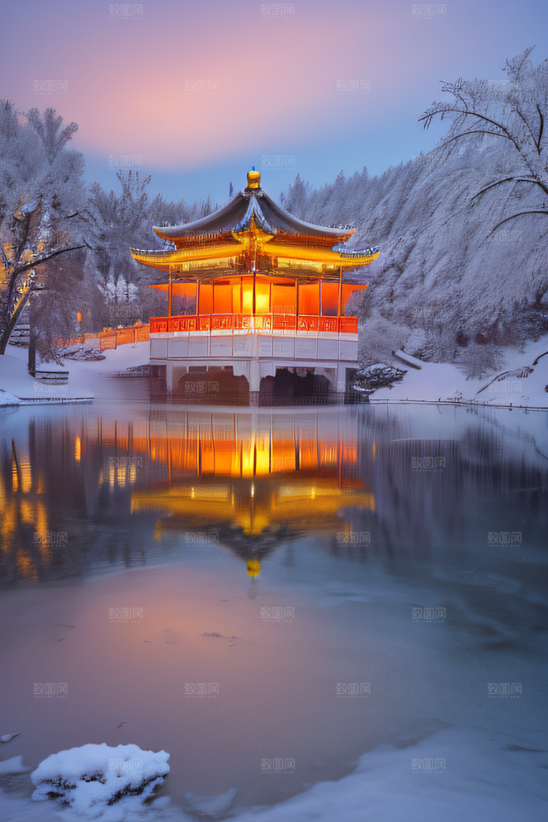 美丽日出古亭庄严