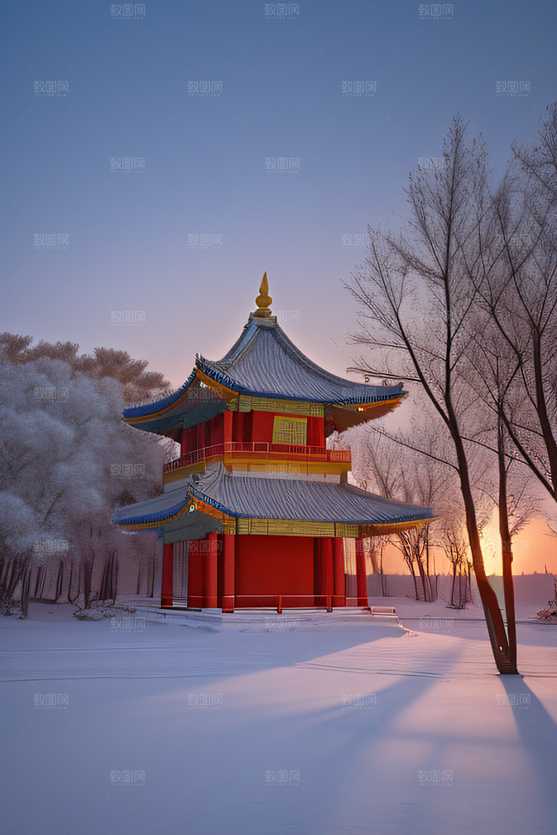 美丽日出古亭庄严