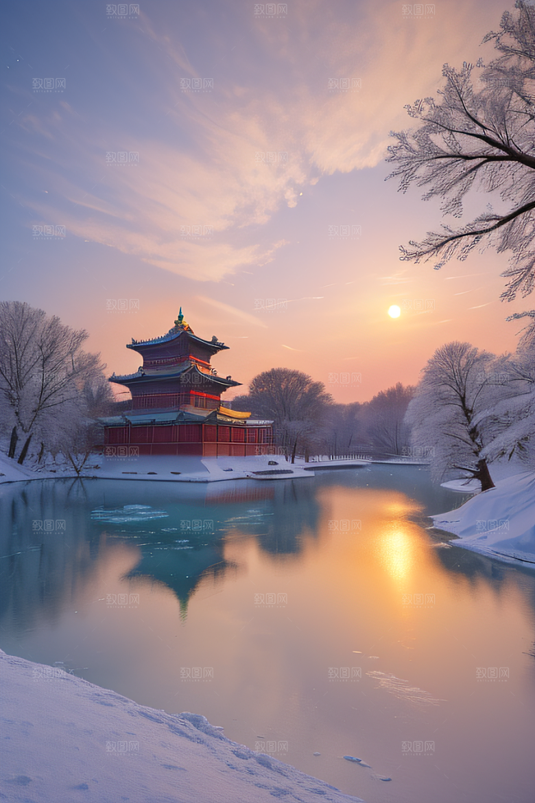 美丽日出古亭庄严