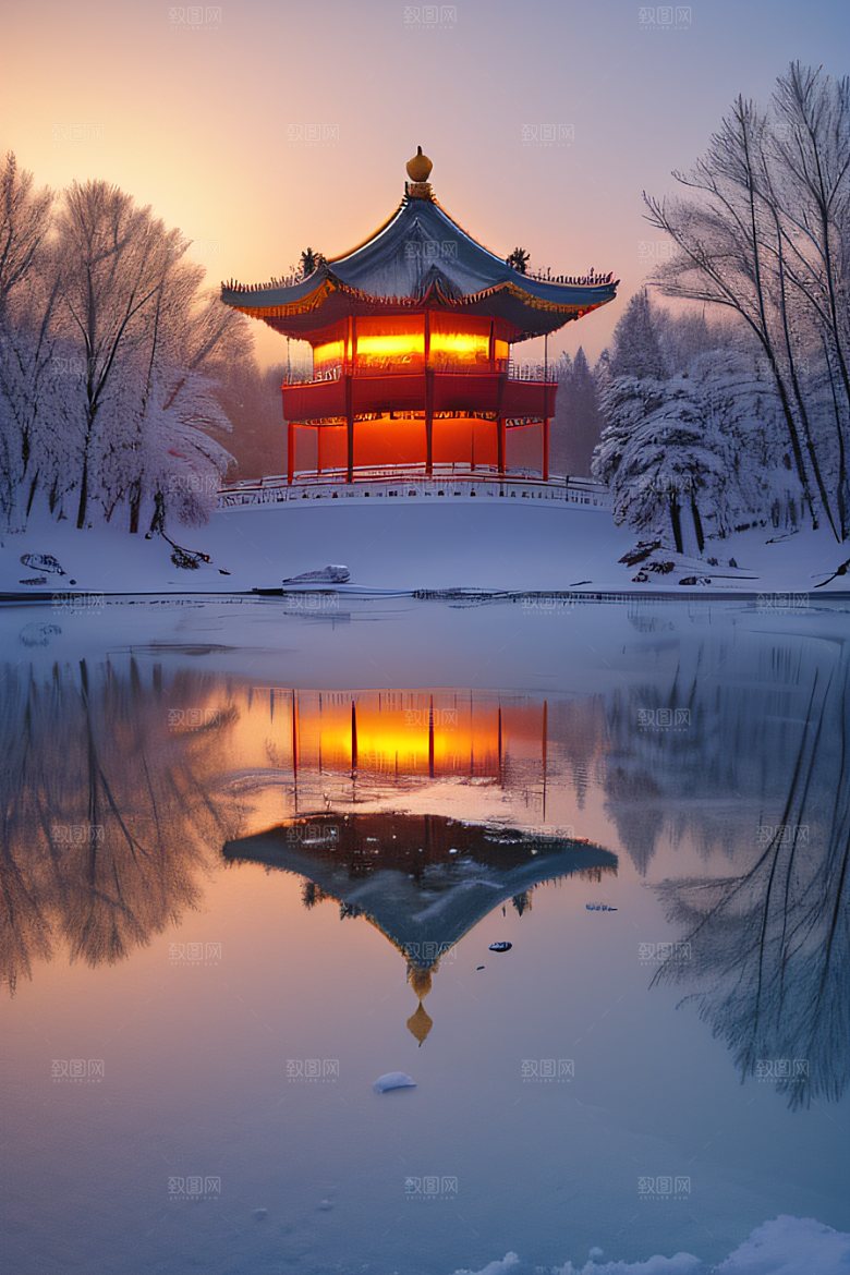 美丽日出古亭庄严