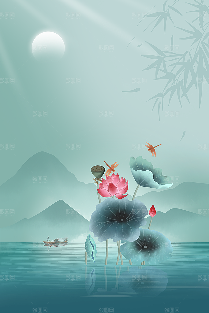 二十四节气节日背景插画海报