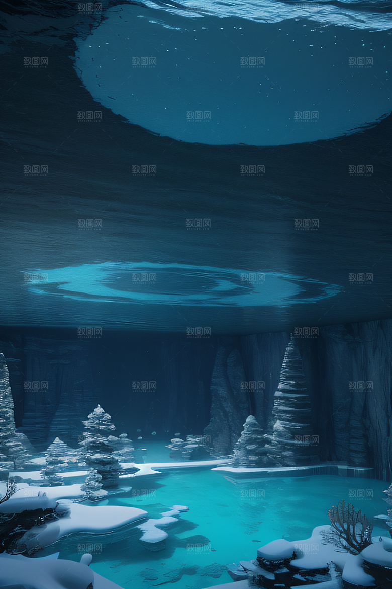 冬日仙境雪中湖泊的奇幻建筑