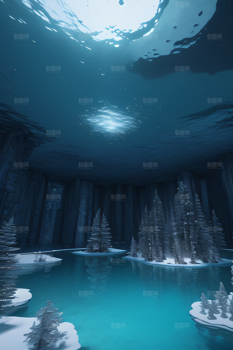 冬日仙境雪中湖泊的奇幻建筑