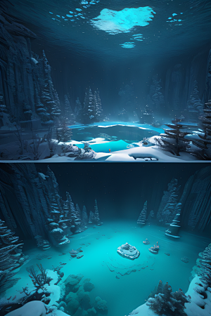 冬日仙境雪中湖泊的奇幻建筑