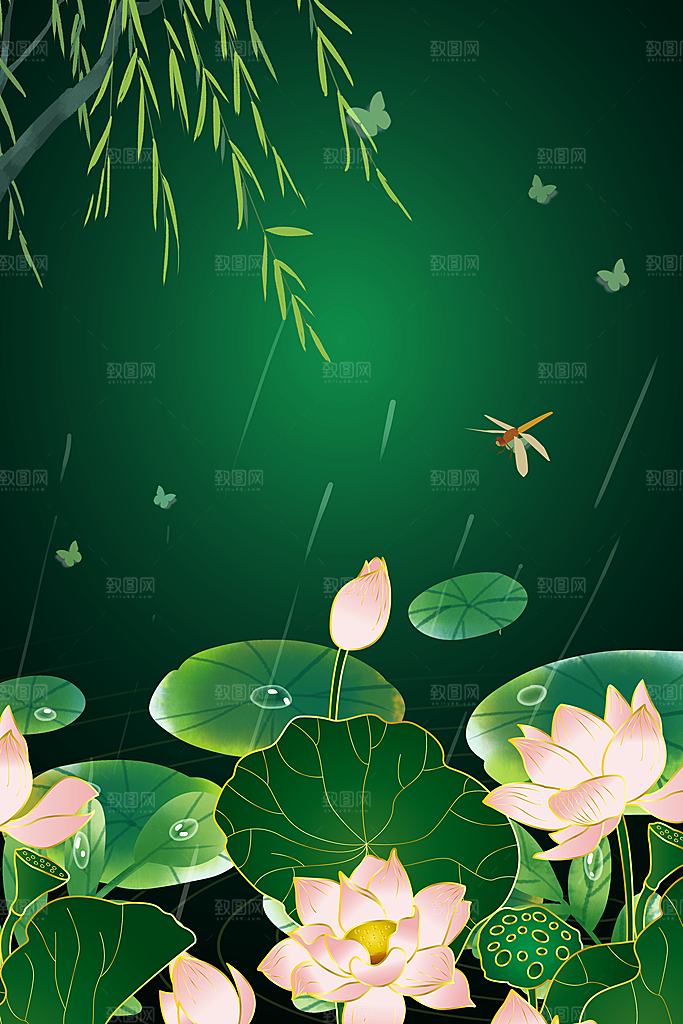 二十四节气节日背景插画海报