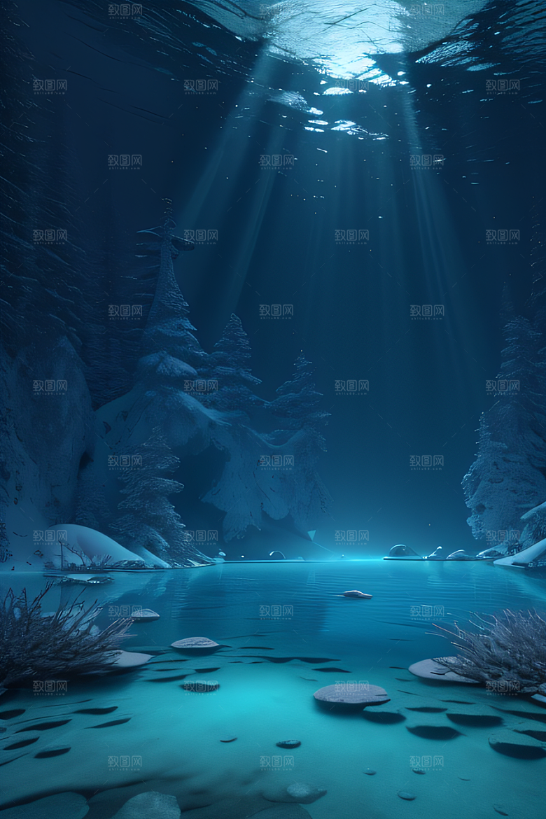 冬日仙境雪中湖泊的奇幻建筑