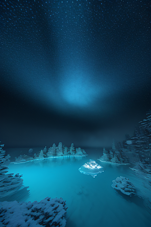 冬日仙境雪中湖泊的奇幻建筑