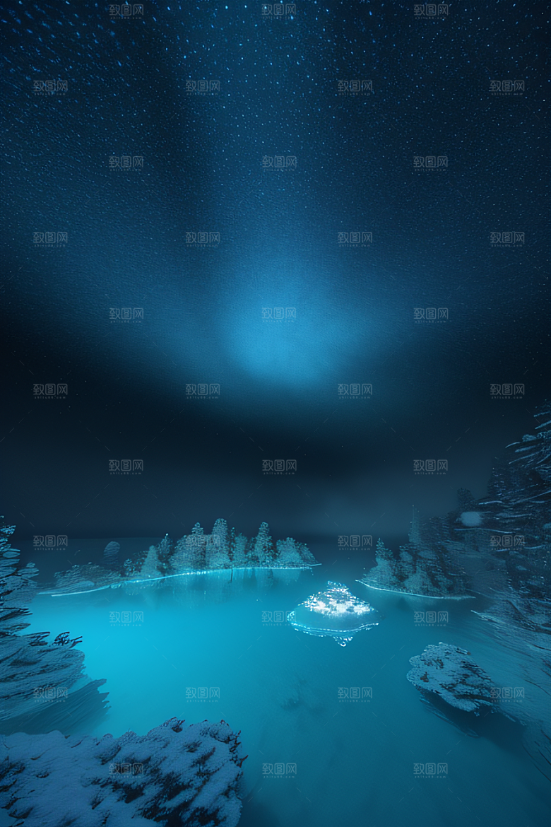 冬日仙境雪中湖泊的奇幻建筑