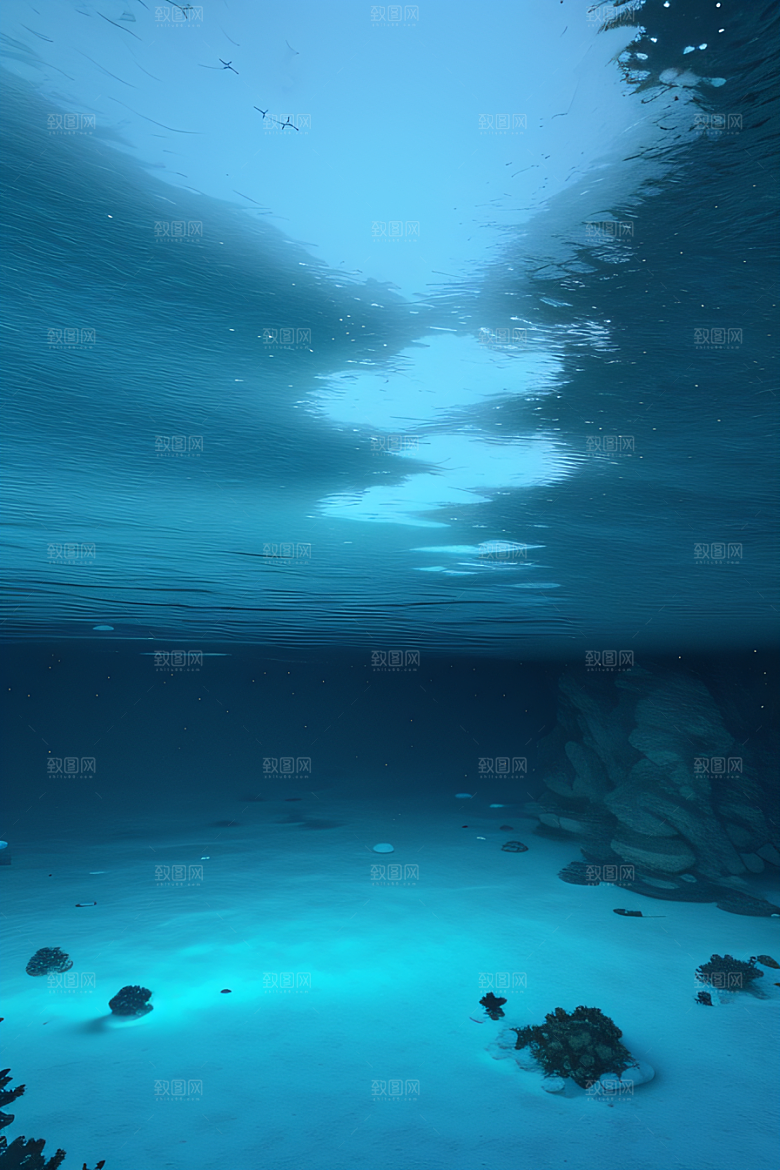 半水下的蓝色湖泊奇幻建筑的梦幻世界
