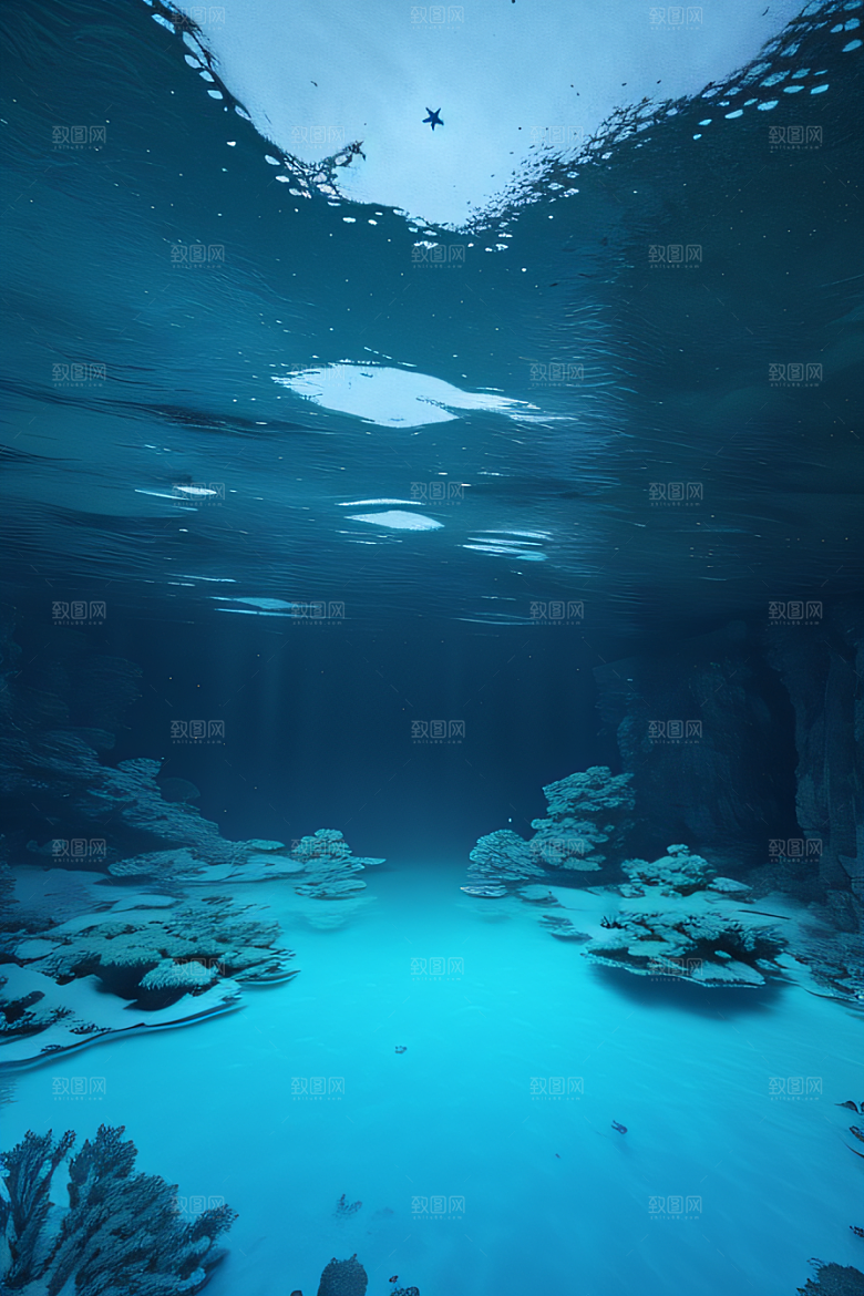 半水下的蓝色湖泊奇幻建筑的梦幻世界