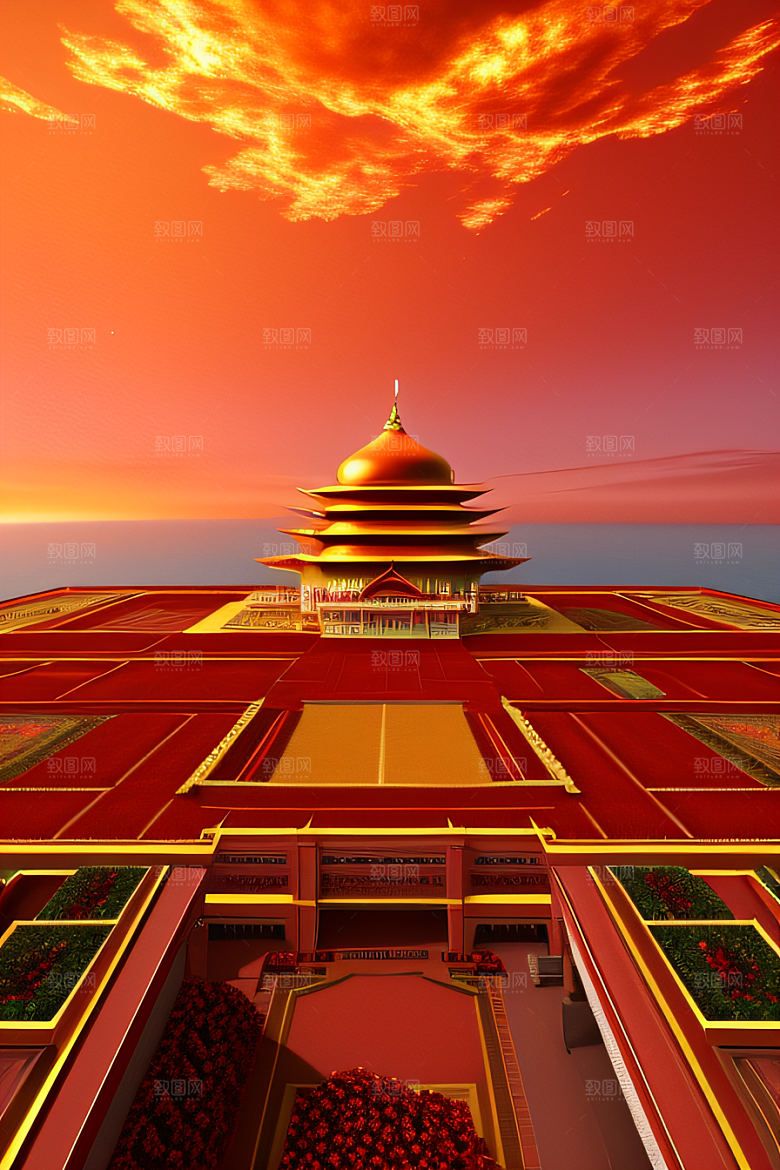 五彩祥云下的玫瑰宫殿