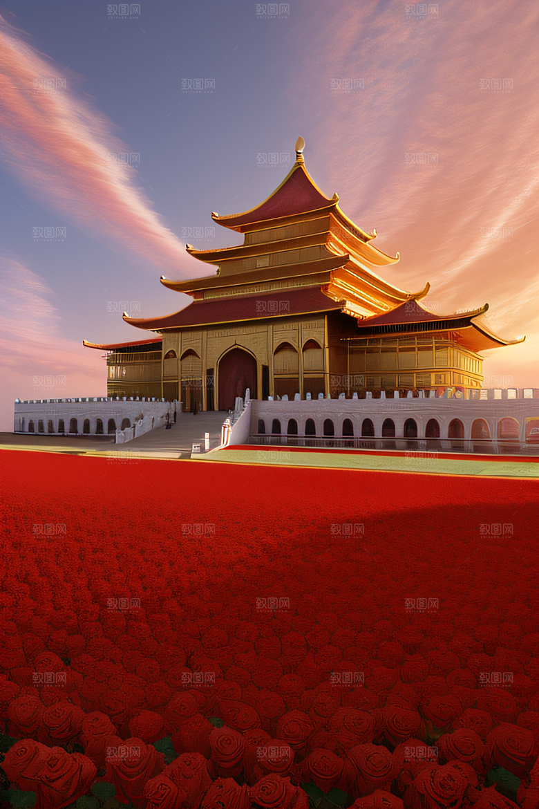 五彩祥云下的玫瑰宫殿