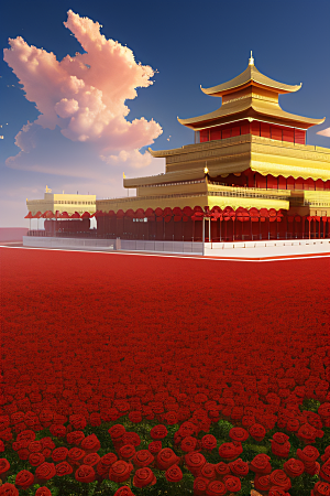 五彩祥云下的玫瑰宫殿