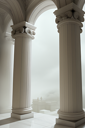 复杂建筑中的云雾雕塑壮丽展现神话传说