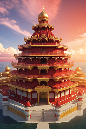 五彩祥云下的玫瑰宫殿