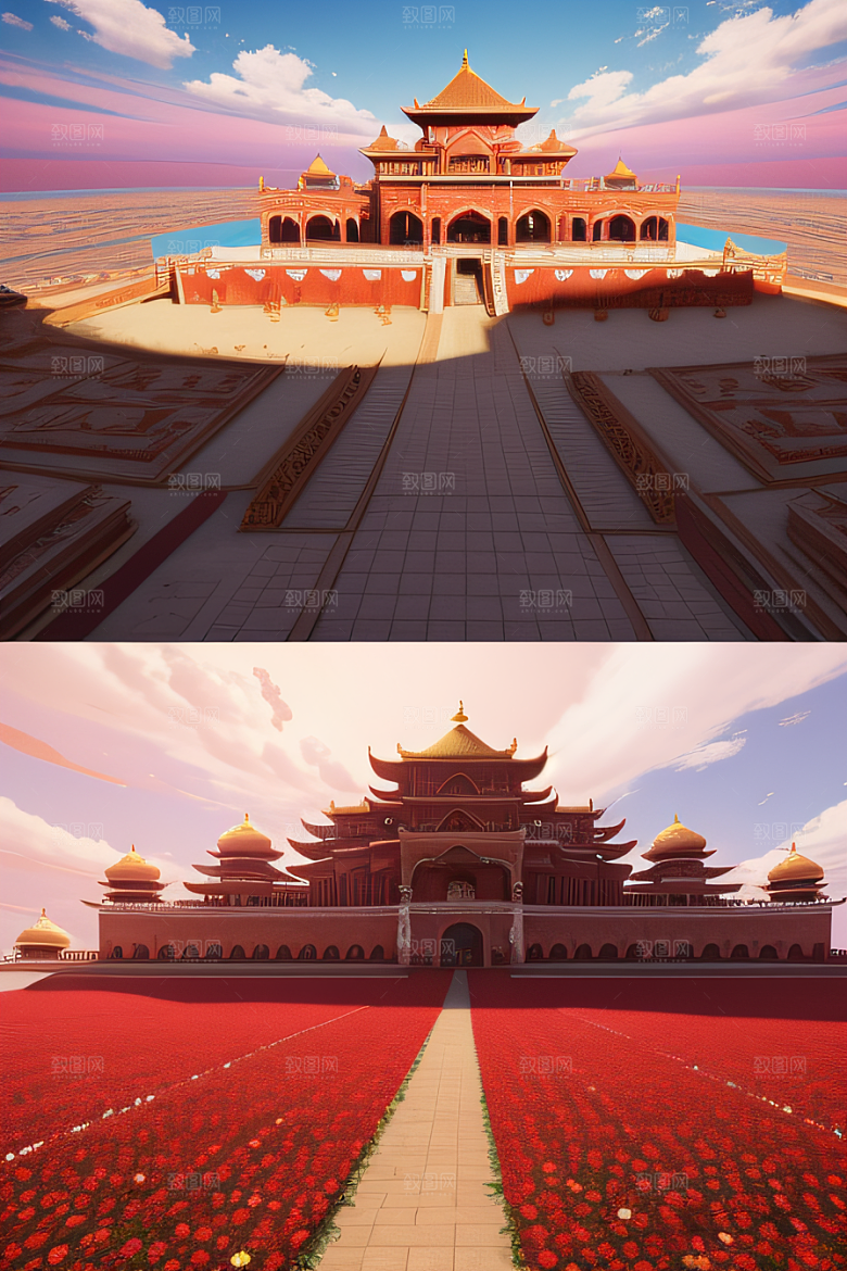 五彩祥云下的玫瑰宫殿