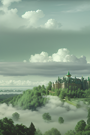 美学与梦幻绿云下的宫殿景观