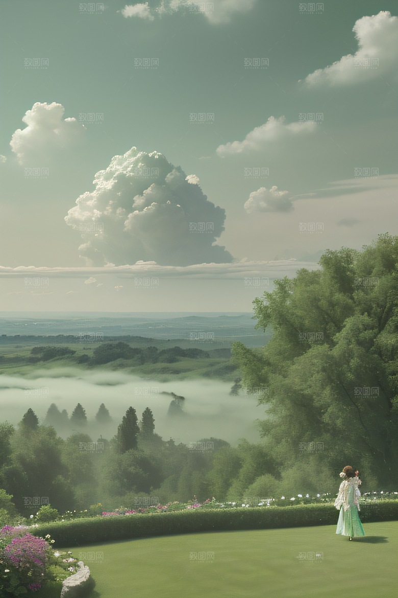 美学与梦幻绿云下的宫殿景观