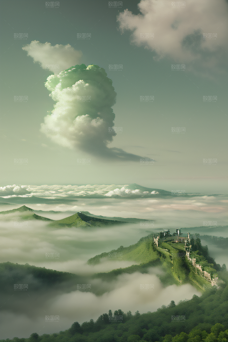 美学与梦幻绿云下的宫殿景观
