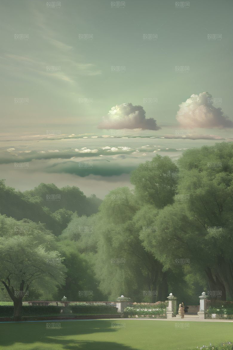 美学与梦幻绿云下的宫殿景观