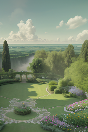 绿云上的仙境夏日花园宫殿