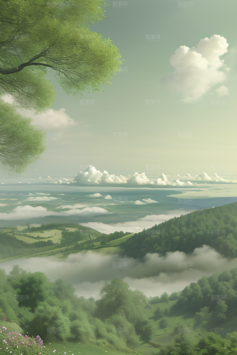 夏日童话绿云上的宫殿幻景