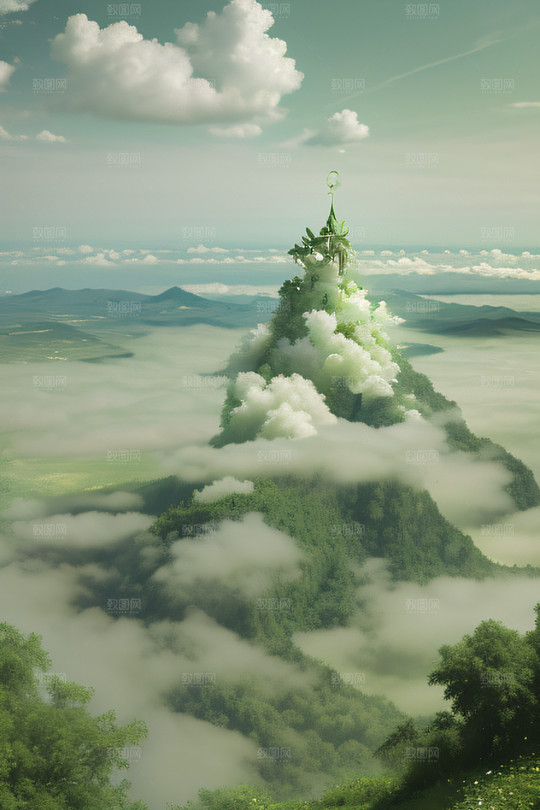 夏日童话绿云上的宫殿幻景