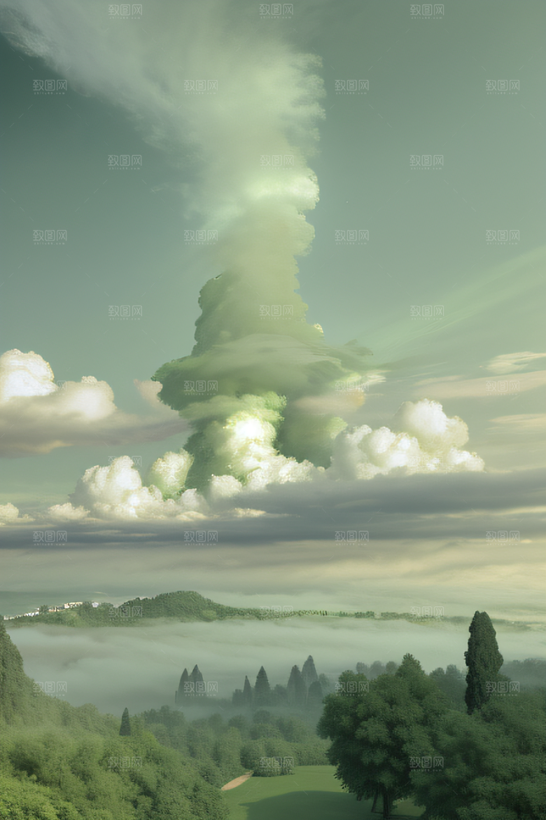 夏日童话绿云上的宫殿幻景