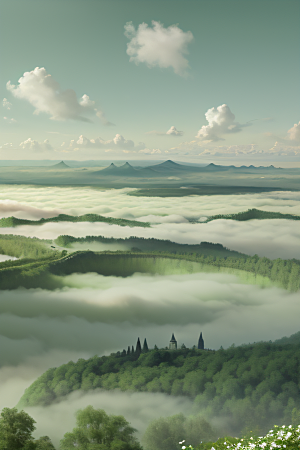 夏日童话绿云上的宫殿幻景