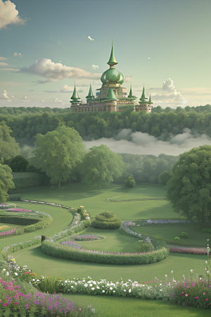绿云下的艺术之美夏日花园宫殿