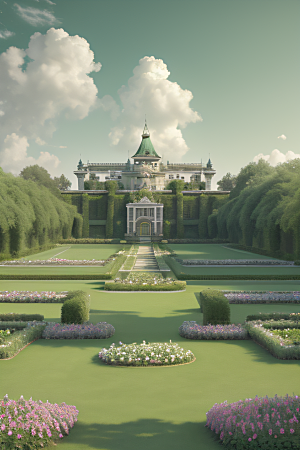 绿云下的艺术之美夏日花园宫殿