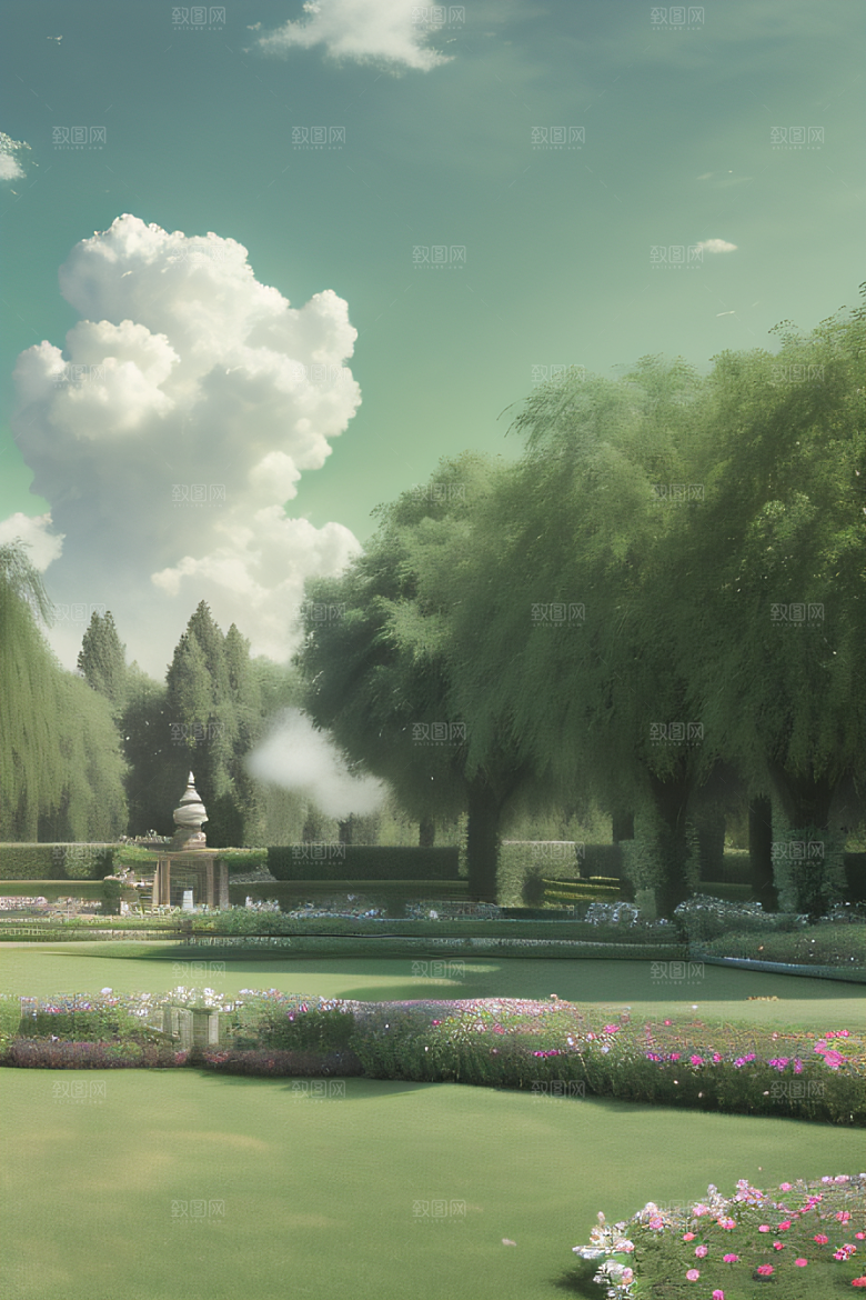 绿云幻境夏日宫殿花园的唯美景色