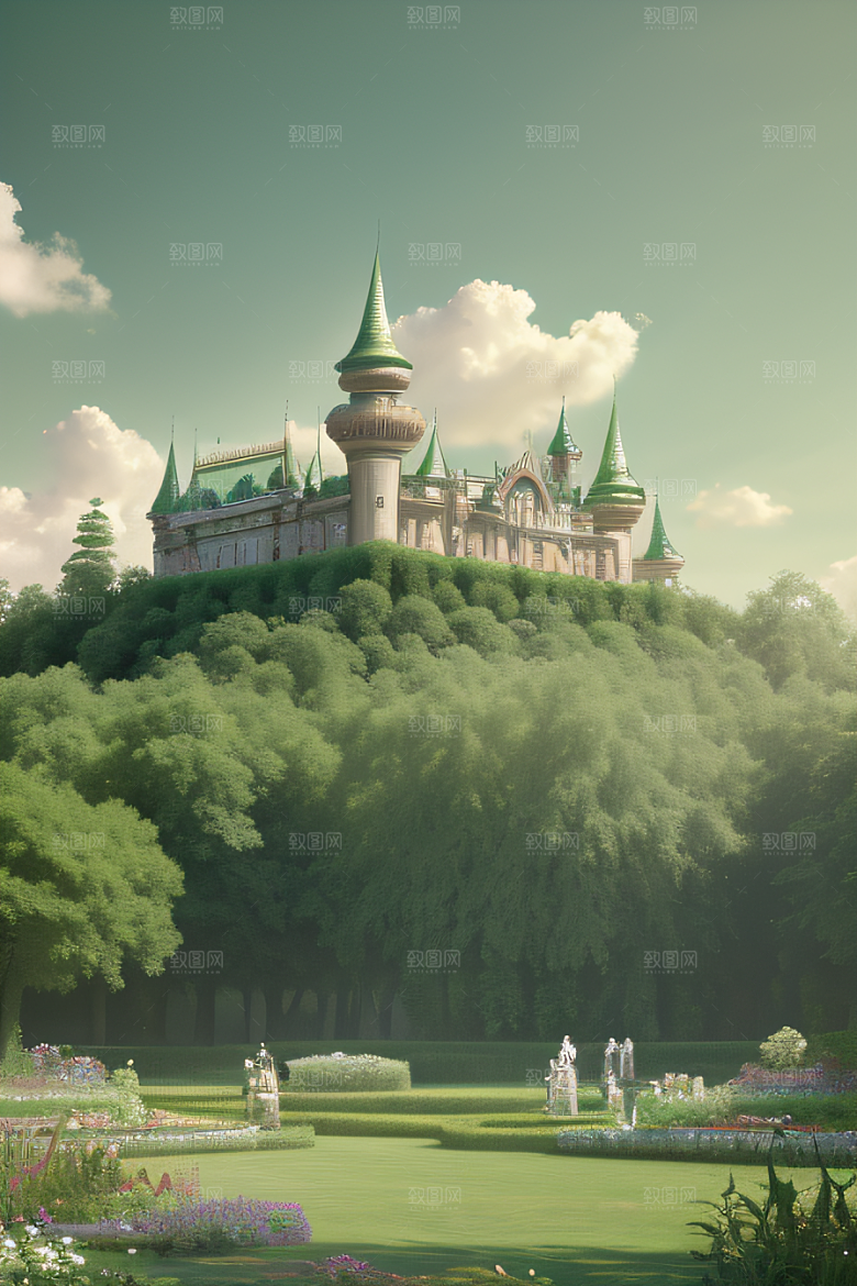 绿云幻境夏日宫殿花园的唯美景色