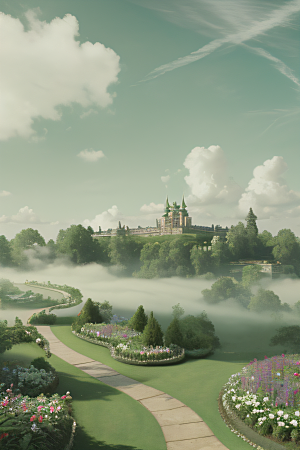 绿云幻境夏日宫殿花园的唯美景色