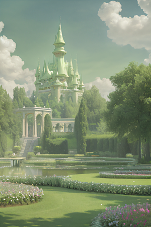 绿云幻境夏日宫殿花园的唯美景色