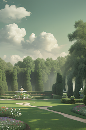 美学与艺术绿云宫殿的夏日风景