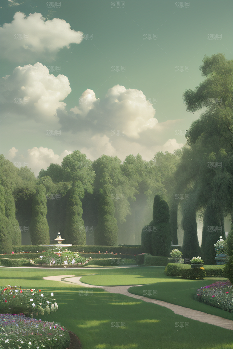 美学与艺术绿云宫殿的夏日风景