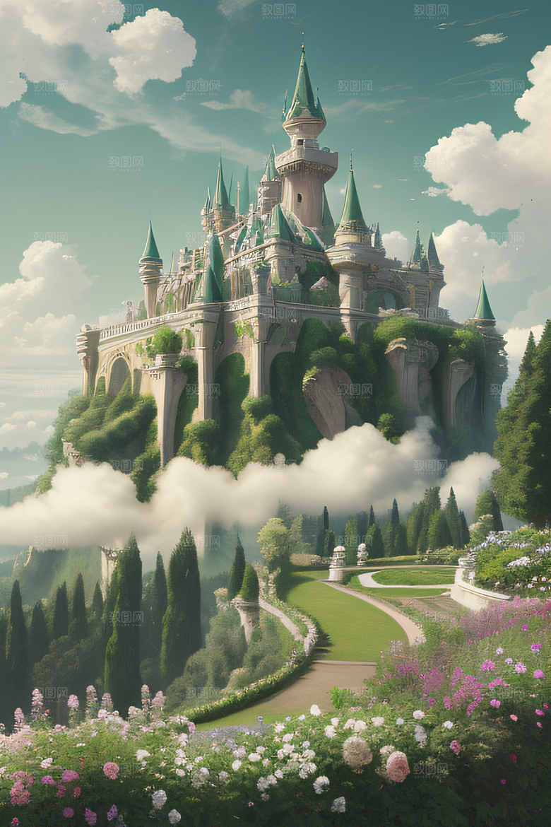 美学与艺术绿云宫殿的夏日风景