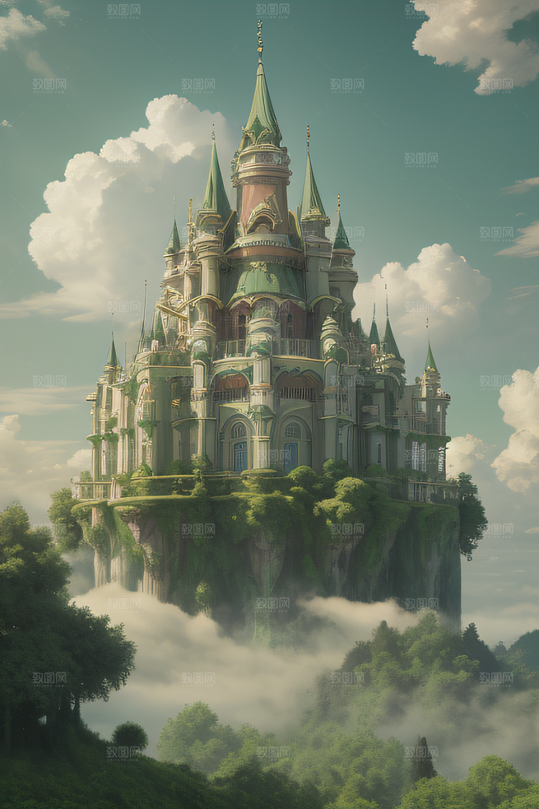 美学与艺术绿云宫殿的夏日风景