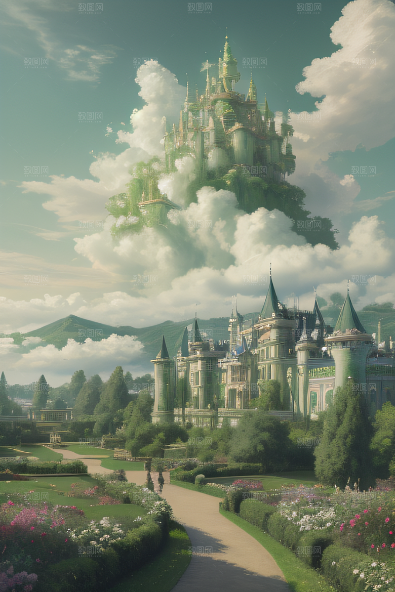 美学与艺术绿云宫殿的夏日风景