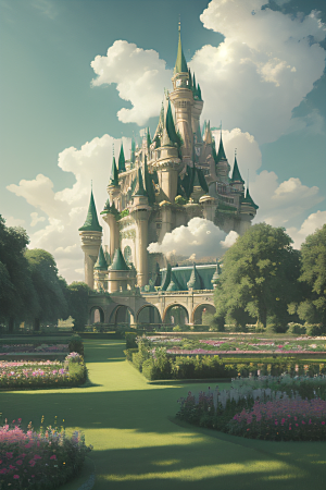 美学与艺术绿云宫殿的夏日风景