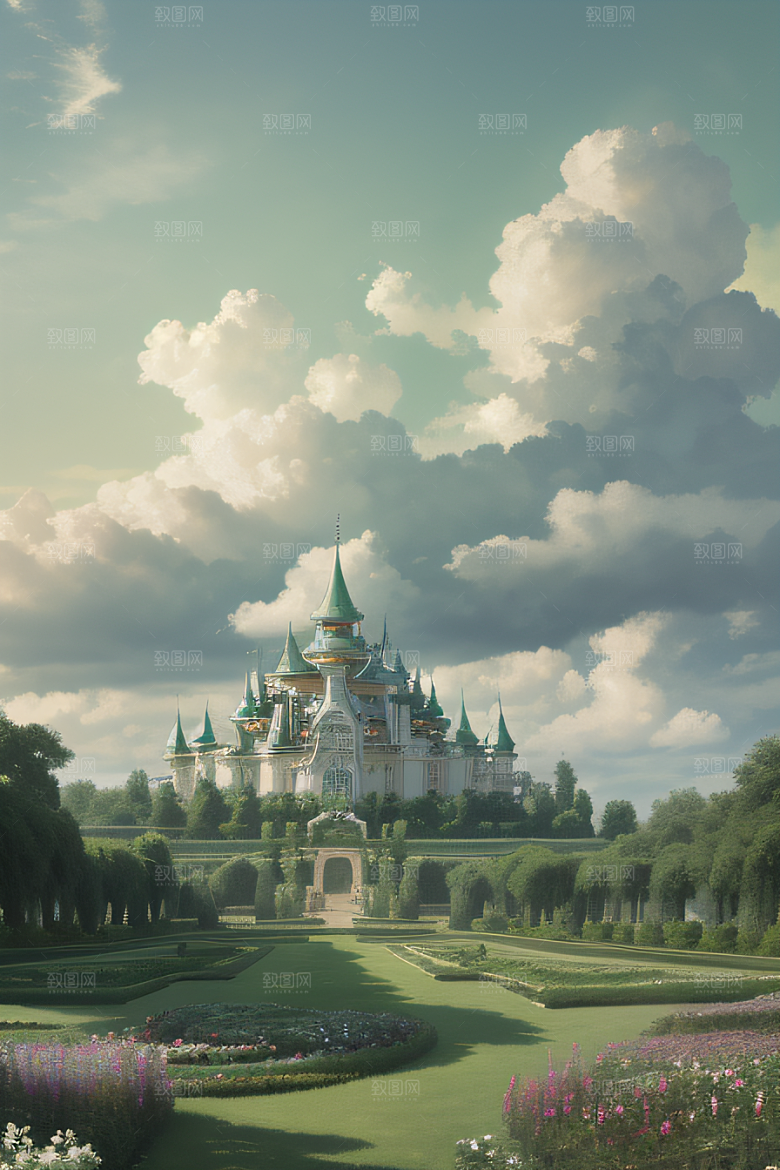 美学与艺术绿云宫殿的夏日风景