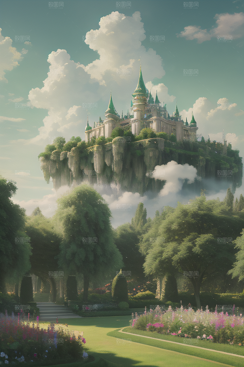 美学与艺术绿云宫殿的夏日风景