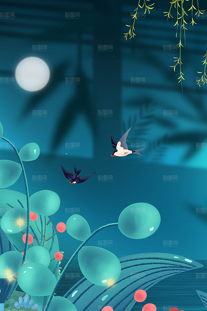 二十四节气节日背景插画海报
